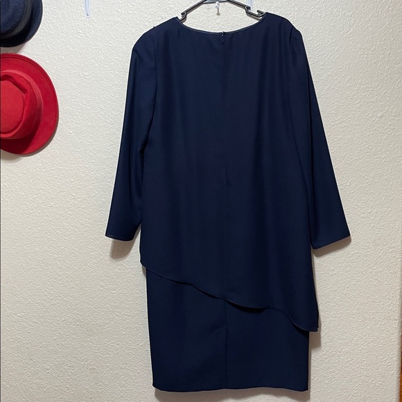 R&M Richards By Karen Kong Women's Navy Asymmetrical Dress with Embellishments. - Picture 5 of 12